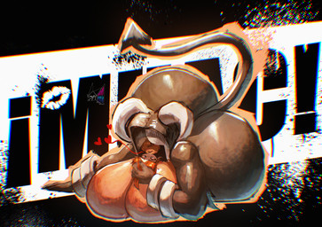 ambiguous_gender anthro between_breasts big_breasts big_butt black_body breasts butt duo female female/ambiguous female_on_top hair hair_over_eyes hand_on_head heart_symbol horn huge_breasts huge_butt human_on_anthro hyper hyper_butt interspecies kiss_mark kiss_on_lips kissing larger_female on_top orange_hair orange_outline outline pokephilia size_difference spade_tail tail nemiyakii nintendo pokemon marilyn_(wildcard) generation_2_pokemon houndoom human mammal pokemon_(species) 2026 absurd_res hi_res
