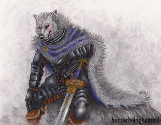 anthro armor clothed clothing fangs fur grey_body grey_fur male melee_weapon scar solo sword teeth warrior weapon hunterbeinghunted cc-by-nc-nd creative_commons elden_ring fromsoftware blaidd_(elden_ring) canid canine canis mammal wolf hi_res