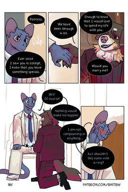 anthro biped clothed clothing dialogue duo flushed formal_clothing fully_clothed male male/male marriage_proposal swallowing text bastriw fernando_(bastriw) pato_(bastriw) canid canine canis domestic_cat domestic_dog felid feline felis mammal 2:3 comic english_text hi_res url