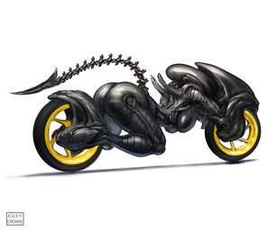 anthro big_breasts big_butt black_body breasts butt exoskeleton female machine motorcycle small_waist solo spikes tail thick_thighs tire vehicle wheel kory_cromie alien_(franchise) alien hybrid living_machine living_vehicle xenomorph 6:5 hi_res