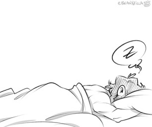 bedding blanket clothed clothing facial_hair human_only male not_furry pillow simple_background sleeping solo speech_bubble topless topless_male white_background zillabean hannibal_(series) will_graham human mammal 6:5 digital_media_(artwork) monochrome