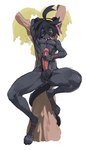 accessory anthro athletic athletic_anthro athletic_male balls big_penis black_body black_fur black_hair bodily_fluids branch erection fondling fur genital_fluids genitals glans gold_(metal) gold_jewelry gold_necklace hair hair_accessory hairband humanoid_genitalia humanoid_penis jewelry lying male masturbation necklace nipples nude nude_male on_back on_branch penile penile_masturbation penis precum slim_anthro slim_male solo sweat tail yellow_eyes telson nintendo pokemon kieran_(pokemon) felid feline felis mammal hi_res