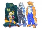 abs anthro belt biceps clothed clothing fingerless_gloves fully_clothed fur gloves group hair handwear male muscular muscular_male simple_background wolfmalro cheong_hwan jeurantaes syu canid canine canis fox mammal wolf 2017