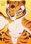 abs anthro bedroom_eyes breasts female high-angle_view looking_at_viewer medium_breasts muscular muscular_anthro muscular_female narrowed_eyes nipples nude pubic_mound seductive smile solo standing thick_thighs wide_hips conditional_dnp nikoyishi dreamworks kung_fu_panda master_tigress felid mammal pantherine tiger 2025 hi_res shaded signature