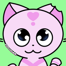 :3 facial_markings female female_feral feral forehead_markings green_background head_markings heart_(marking) heart_nose heart_symbol markings notched_ear pink_body simple_background tail whiskers young catteral domestic_cat felid feline felis mammal 1:1 hi_res icon
