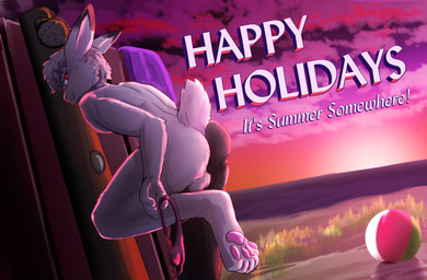 anthro backsack ball balls beach beach_ball bedroom_eyes black_body blurred_background butt clothed clothing ears_back exhibitionism feet genitals grass holidays inflatable looking_at_viewer male narrowed_eyes nude pawpads pivoted_ears plant postcard presenting presenting_hindquarters public raised_tail red_eyes rim_light sand sea seductive shower smile smiling_at_viewer smirk smirking_at_viewer solo speedo sunset swimwear tail text topless undressing water white_body aka_meyneth harengon lagomorph leporid mammal rabbit absurd_res hi_res