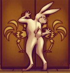 anthro anus balls butt fur genitals looking_at_viewer looking_back looking_back_at_viewer male nude open_mouth presenting presenting_anus presenting_hindquarters raised_tail scut_tail short_tail solo tail white_body white_fur lirkov hare lagomorph leporid mammal digital_media_(artwork)