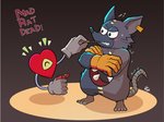 angry anthro blush clothing digitigrade duo embarrassed food gloves handwear hole_(anatomy) male male/male stitch_(sewing) text djako_hyena mad_rat_dead nippon_ichi_software pocky heart_(mad_rat_dead) mad_rat_(mad_rat_dead) mammal murid murine rat rodent hi_res