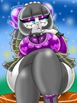 alternative_fashion anthro bent_legs bow_(feature) bow_footwear clothing clothing_bow crossed_legs female footwear goth leg_over_thigh legwear short_stack solo thick_thighs thigh_highs unimpressed wide_hips blazedscarf animal_crossing nintendo muffy_(animal_crossing) bovid caprine mammal sheep 3:4 hi_res