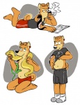 anthro belly briefs cigarette clothed clothing ear_piercing male piercing pinching_belly realistic_penis_size slightly_chubby smoke smoking solo tail topless underwear worried vasuki howie_(vasuki) canid canine canis domestic_dog mammal reptile scalie shiba_inu snake spitz hi_res