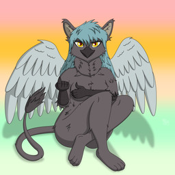 anthro avian_arms beak bedroom_eyes breasts butt cheek_tuft covering covering_self facial_tuft female fluffy gesture hand_gesture hand_on_breast inviting looking_at_viewer narrowed_eyes neck_tuft non-mammal_breasts nude seductive smile solo spread_wings thick_thighs tuft wings johnbrain93 mythology avian gryphon mythological_avian mythological_creature 1:1 hi_res