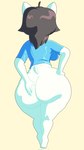 anthro big_butt black_hair bottomless breasts butt clothed clothing female hair shirt solo thick_thighs topwear white_body vanillabeangoat undertale undertale_(series) temmie_(undertale) canid canine felid feline mammal tem hi_res