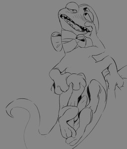 4_arms anthro biped blush bow_ribbon embarrassed erection genitals grey_background male multi_arm multi_limb neck_ribbon penis simple_background solo flookz disney monsters_inc pixar randall_boggs monster reptile scalie 2018 digital_media_(artwork) monochrome