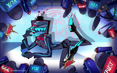 4_fingers athletic athletic_humanoid athletic_male bedroom_eyes black_clothing black_underwear blue_body blue_eyes blue_skin bow_tie bubble_butt butt claws clothed clothing electronics finger_claws fingers footwear for_a_head glistening glistening_body glistening_skin heart_nipples holding_microphone holding_object latex latex_clothing latex_footwear latex_underwear looking_at_viewer lying male microphone narrowed_eyes nipples on_front open_mouth open_smile pecs pupils red_sclera screen screen_face seductive sharp_teeth skimpy slit_pupils small_waist smile solo teeth television text tongue tongue_out underwear pinksartdump hazbin_hotel hellaverse vox_(hazbin_hotel) demon demon_humanoid humanoid object_head screen_head tv_head 16:10 2024 artist_name digital_drawing_(artwork) digital_media_(artwork) hi_res watermark widescreen