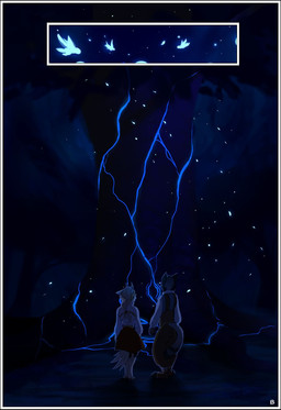 anthro clothed clothing duo female male night outside standing text skaydie petra_(rogue-numbers) felid feline mammal 2017 comic digital_media_(artwork) english_text hi_res source_request unavailable_at_source