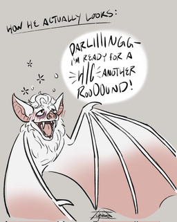 bat_wings blush bubble dialogue drunk drunk_bubble fangs feral feralized fur grey_background humor male membrane_(anatomy) membranous_wings open_mouth red_eyes simple_background solo substance_intoxication teeth text tongue toony white_body white_fur winged_arms wings glorious_void baldur's_gate baldur's_gate_3 bioware electronic_arts larian_studios astarion_(baldur's_gate) batstarion bat leaf-nosed_bat mammal microbat vampire_bat yangochiropteran english_text hi_res