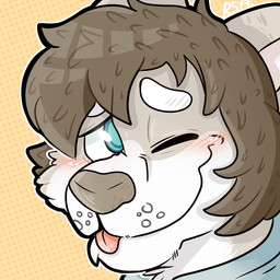 anthro blue_clothing blue_eyes blue_topwear blush blush_lines brown_hair brown_nose cheek_tuft closed_smile clothing dotted_background eyebrows facial_tuft fur grey_body grey_eyebrows grey_fur hair light male male_anthro mouth_closed multicolored_hair one_eye_closed orange_background outline pattern_background pink_tongue short_hair simple_background smile solo text thick_eyebrows tongue tongue_out topwear tuft two_tone_hair whisker_spots white_outline wink ractoons canid canine canis domestic_dog husky mammal nordic_sled_dog spitz 1:1 2017 artist_name colored digital_drawing_(artwork) digital_media_(artwork) icon lighting shaded spanish_description