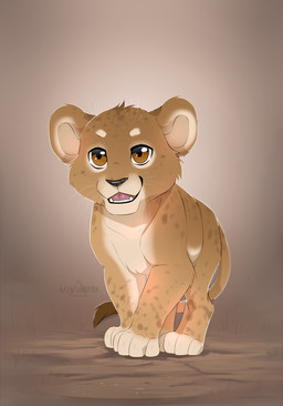 ambiguous_gender black_nose brown_body brown_eyes brown_fur fangs feral fur looking_away markings open_mouth open_smile outside round_ears smile solo spots spotted_body spotted_fur spotted_markings standing tail tail_tuft tan_body tan_fur teeth tuft whiskers young azzai felid lion mammal pantherine 2018 colored digital_drawing_(artwork) digital_media_(artwork) shaded