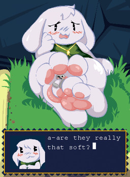 3_toes :3 ambiguous_gender anthro between_feet blush bottomless clothed clothing dialogue extreme_size_difference eyebrows feet female female_anthro floppy_ears foot_fetish foot_focus foot_play foot_smother fur grass jewelry larger_female lying micro necklace pawpads paws pink_pawpads plant question_mark raised_inner_eyebrows size_difference smaller_ambiguous soles speech_box talking_to_another talking_to_partner text text_box toes white_body white_feet white_fur duskfenra cave_story toroko lagomorph mammal mimiga colored digital_media_(artwork) english_text hi_res