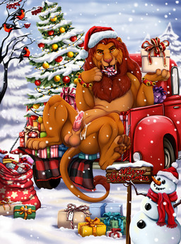 animal_genitalia animal_penis anus balls bodily_fluids candy candy_cane cum dessert erection feline_genitalia feline_penis feral food genital_fluids genitals holidays looking_at_viewer male open_mouth open_smile penis reclining smile snow solo tongue tongue_out truck vehicle xtreme3246 christmas felid lion mammal pantherine hi_res