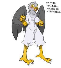 anthro avian_feet beak biped black_body black_feathers black_wings blush breasts chest_tuft claws crotch_tuft feathers featureless_crotch feet female female_anthro finger_claws grey_body grey_feathers head_tuft information looking_at_viewer medium_breasts navel nipples non-mammal_breasts non-mammal_navel non-mammal_nipples nude nude_anthro nude_female open_mouth open_smile plantigrade pose scuted_arms scuted_legs scutes simple_background slim slim_anthro slim_female smile solo standing talons text thick_thighs three-quarter_view toe_claws toes tuft white_background wings yellow_eyes pizademokttero avian bird falcon falconid 2026 cel_shading digital_drawing_(artwork) digital_media_(artwork) hi_res japanese_text shaded