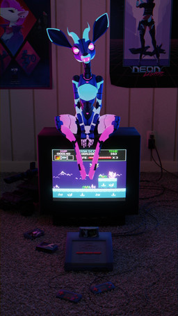 anthro console controller detailed_background diorama electronics female front_view game_console game_controller glowing glowing_body glowing_eyes inside looking_at_viewer machine modelling nude poster retro sitting solo television toy phlegraofmystery glitch_(phlegraofmystery) android antelope bovid gazelle mammal robot 3d_(artwork) 9:16 blender_(artwork) digital_media_(artwork) hi_res