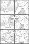 anthro biped bulge clock-face clothed clothing comic dragon english_text growth hi_res male monochrome muscle_growth mythological_creature mythological_scalie mythology scalie solo standing tail text torn_clothing