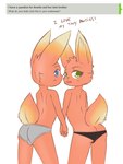 anthro ask_blog big_ears biped blue_eyes butt butt_cleavage cheek_tuft clothed clothing duo facial_tuft female flat_chested fur gradient_fur green_eyes hair looking_back male male/female open_mouth orange_body orange_fur orange_hair panties partially_clothed pink_nose presenting presenting_hindquarters raised_tail rear_view scut_tail short_tail simple_background tail teeth text topless tuft underwear white_background yellow_body yellow_fur young young_anthro young_on_young bunnybits conditional_dnp amelie_(bunnybits) sasha_(bunnybits) firebunny lagomorph leporid mammal rabbit 2017 3:4 digital_media_(artwork) english_text hi_res brother_(lore) brother_and_sister_(lore) sibling_(lore) sister_(lore)