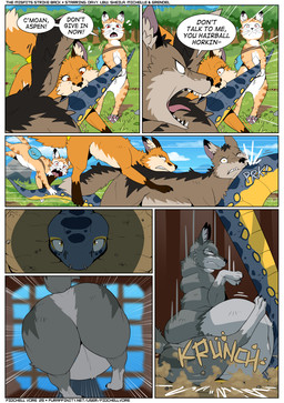 belly big_butt blue_body brown_body brown_fur butt butt_crush feral fur grey_body grey_fur group male orange_body orange_fur outside overweight speech_bubble text fidchellvore aspen_(fidchellvore) davy_(fidchellvore) michelle_(fidchellvore) sheila_(fidchellvore) canid canine canis domestic_cat felid feline felis fox mammal reptile scalie snake wolf 2025 comic english_text
