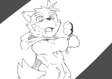 anthro biped chicken_meat clothing food fur hoodie kemono male meat simple_background slim_anthro slim_male solo topwear white_background white_body white_clothing white_fur white_hoodie white_topwear asleepchef canid canine canis mammal wolf 2019 absurd_res hi_res monochrome
