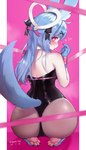 anthro blue_hair blush butt claws clothed clothing cosplay feet female fingers hair long_hair looking_at_viewer looking_back looking_back_at_viewer pawpads pink_pawpads solo tail toe_claws toes mmbct01 deco_27_(producer) nintendo pokemon rabbit_hole_(deco_27) vocaloid hatsune_miku eeveelution generation_6_pokemon pokemon_(species) shiny_pokemon sylveon 2024 4:7 absurd_res hi_res