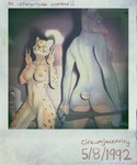 anthro border breasts bright_light butt clothed clothing duo female female/female fur genitals gesture green_eyes hand_gesture looking_at_viewer looking_back markings nipples panties panties_down partially_clothed polaroid_photo pussy rear_view smile smiling_at_viewer spots spotted_body spotted_fur tail tail_tuft tuft underwear underwear_down v_sign circumjacentity canid canine canis cheetah dobermann domestic_dog felid feline mammal pinscher 5:6 digital_media_(artwork) hi_res signature