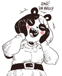 anthro belt black_nose clothed clothing dialogue dress english_text eye_markings eyes_closed facial_markings female front_view fully_clothed giant_panda hair happy jewelry mammal markings multicolored_hair nuclearwasabi open_mouth open_smile short_hair simple_background smile solo speech_bubble text two_tone_hair ursid vampire_(nuclearwasabi) white_background
Rating: Safe
Score: 2
User: AbiCordo
Date: March 18, 2019 anthro belt black_nose clothed clothing dialogue dress english_text eye_markings eyes_closed facial_markings female front_view fully_clothed giant_panda hair happy jewelry mammal markings multicolored_hair nuclearwasabi open_mouth open_smile short_hair simple_background smile solo speech_bubble text two_tone_hair ursid vampire_(nuclearwasabi) white_background
Rating: Safe
Score: 2
User: AbiCordo
Date: March 18, 2019