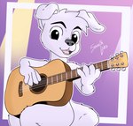 acoustic_guitar anthro black_nose fur guitar hair looking_at_viewer male musical_instrument nude open_mouth playing_guitar playing_music plucked_string_instrument simple_background smile solo string_instrument white_body white_fur young young_anthro smoothlabs animal_crossing nintendo k.k._slider canid canine canis domestic_dog mammal digital_media_(artwork) hi_res portrait three-quarter_portrait