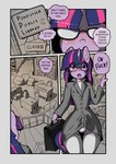 anthro clothed clothing comic crossdressing english_text equid equine erection erection_under_clothing eyewear femboy friendship_is_magic glasses hair hasbro hi_res horn husdur long_hair male mammal my_little_pony mythological_creature mythological_equine mythology solo text twilight_sparkle_(mlp) unicorn