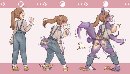 base_one_layout basic_sequence bottomwear breast_expansion breasts brown_hair butt clothing expansion female footwear growth hair human_to_anthro linear_sequence moon nipples one_row_layout open_mouth pants ponytail rear_view shoes solo species_transformation standing surprised tail tail_growth tail_growth_in_pants tail_tenting three_frame_image three_frame_sequence tongue tongue_out torn_clothing transformation transformation_sequence c-3matome mythology canid canine canis human mammal mythological_canine mythological_creature werecanid werecanine werecreature werewolf wolf 2020 comic hi_res sequence
