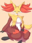 anthro breasts featureless_breasts female fur inner_ear_fluff looking_at_viewer nude solo tuft coel_(artist) nintendo pokemon canid canine delphox generation_6_pokemon mammal pokemon_(species) absurd_res hi_res