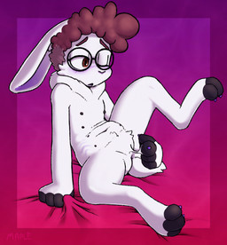 ambiguous_gender anthro blush bodily_fluids genital_fluids multi_nipple nipples nullo precum solo stretch_marks maple_syrup_art v_(krolyk) lagomorph leporid mammal rabbit hi_res