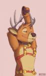 anthro antlers armpit_hair bell body_hair collar harness horn jingle_bell male mostly_nude solo mestisoart mestiso tirrel_(tirrel) deer mammal hi_res