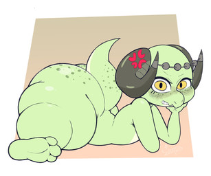 annoyed anthro big_butt bottom_heavy butt eyelashes female flat_chested freckles green_body green_scales horn huge_butt huge_hips huge_thighs looking_at_viewer lying nude on_front scales side_view solo tail thick_tail thick_thighs wide_hips yellow_eyes leofel_barraund ashy_(koboldthiefashy) kobold scalie 2025 6:5 absurd_res digital_media_(artwork) hi_res