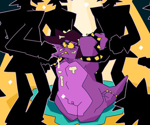 anthro bodily_fluids bracelet bukkake countershading cum cum_on_body cum_on_chest cum_on_face eyelashes female genital_fluids genitals group jewelry kneeling male male/female mostly_nude_female penis purple_body questionable_consent solo_focus spiked_bracelet spikes submissive submissive_female tail unimpressed vulva peeppepi deltarune undertale_(series) susie_(deltarune) darkner humanoid reptile scalie shadowguy_(deltarune) absurd_res hi_res