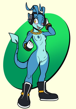 anthro athletic athletic_anthro athletic_female blush breasts clothing cosplay crossover_cosplay female female_anthro footwear footwear_only genitals mostly_nude multicolored_body nude nude_anthro nude_female shoes shoes_only simple_background small_breasts solo two_tone_body vulva yellow_eyes fourssss sega sonic_the_hedgehog_(series) gecko lizard reptile scalie 2026 crossover digital_drawing_(artwork) digital_media_(artwork) hi_res
