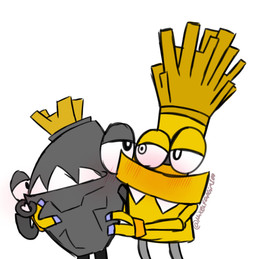 2_fingers black_body blonde_hair blush blush_lines dipstick_fingers duo fangs fingers grey_body hair male male/male male_humanoid overbite overbite_fang ringed_pupils rock simple_background teeth underbite white_background yellow_body mixelfangirl100 cartoon_network lego mixels shuff_(mixels) volectro cragster electroid elemental_creature humanoid mineral_fauna mixel_(species) rock_creature 2024 hi_res