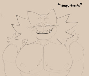 anthro areola biped blush blush_lines cheek_tuft eyebrows facial_tuft front_view fur half-closed_eyes interspecies looking_at_viewer looking_pleasured male muscular muscular_anthro muscular_male narrowed_eyes nipples pokephilia pupils sharp_teeth simple_background slit_pupils smile solo standing tan_background teeth text tuft sushiamazing nintendo pokemon generation_7_pokemon incineroar pokemon_(species) 2026 digital_media_(artwork) english_text hi_res monochrome sketch