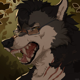 angry anthro eyewear fangs female fur glasses hair jaws looking_at_viewer open_mouth scar simple_background solo teeth tongue white_body white_fur kazarart canid canine canis mammal wolf 1:1 bust_portrait digital_media_(artwork) hi_res icon portrait