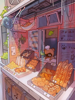 anthro bread brown_body brown_fur clothing detailed_background duo food fur hat headgear headwear crylica animal_crossing nintendo timmy_nook tommy_nook canid canine mammal raccoon_dog tanuki 2020 3:4 brother_(lore) brothers_(lore) sibling_(lore) twins_(lore)