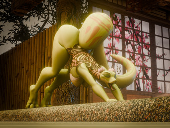 3_toes all_fours anthro anthrofied asian ass_up back_tattoo big_butt big_tail breasts butt casual_nudity claws digitigrade eyes_closed feet female fence forked_tongue gradient_sky green_body green_scales hanging_breasts head_flower medium_breasts nipples non-mammal_breasts non-mammal_nipples open_mouth outdoor_nudity outside plant scales sky solo stretching tail tail_tattoo tattoo thick_tail toes tongue tree wide_hips wood yawn impaer_jaster da.nilkaz_(modeler) dreamworks kung_fu_panda master_viper reptile scalie snake viper 2026 3d_(artwork) digital_media_(artwork) full-length_portrait hi_res portrait watermark