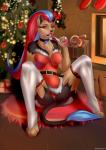 anthro anthrofied biped candy candy_cane christmas_tree clothed clothing collar dessert female food holidays looking_at_viewer nipple_outline plant pokemorph sitting solo spread_legs spreading tree felicia_cat christmas nintendo pokemon felid generation_6_pokemon mammal pantherine pokemon_(species) pyroar shiny_pokemon hi_res