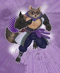 abs anthro big_bulge biped brown_body brown_fur bulge clenched_teeth clothed clothing detailed_bulge fur looking_at_viewer male male_anthro muscular muscular_anthro muscular_male pecs scar simple_background solo tail teeth awoogasm epic_games fortnite hajime_(fortnite) canid canine mammal raccoon_dog tanuki 2025 digital_media_(artwork) hi_res