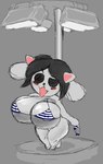 anthro big_breasts bikini biped blush breasts clothed clothing female grey_background grey_hair hair half-closed_eyes huge_breasts looking_at_viewer narrowed_eyes pole seductive short_stack simple_background solo stripper stripper_pole swimwear two-piece_swimsuit white_body diamondtears undertale undertale_(series) temmie_(undertale) mammal tem 2022 colored_sketch digital_media_(artwork) sketch